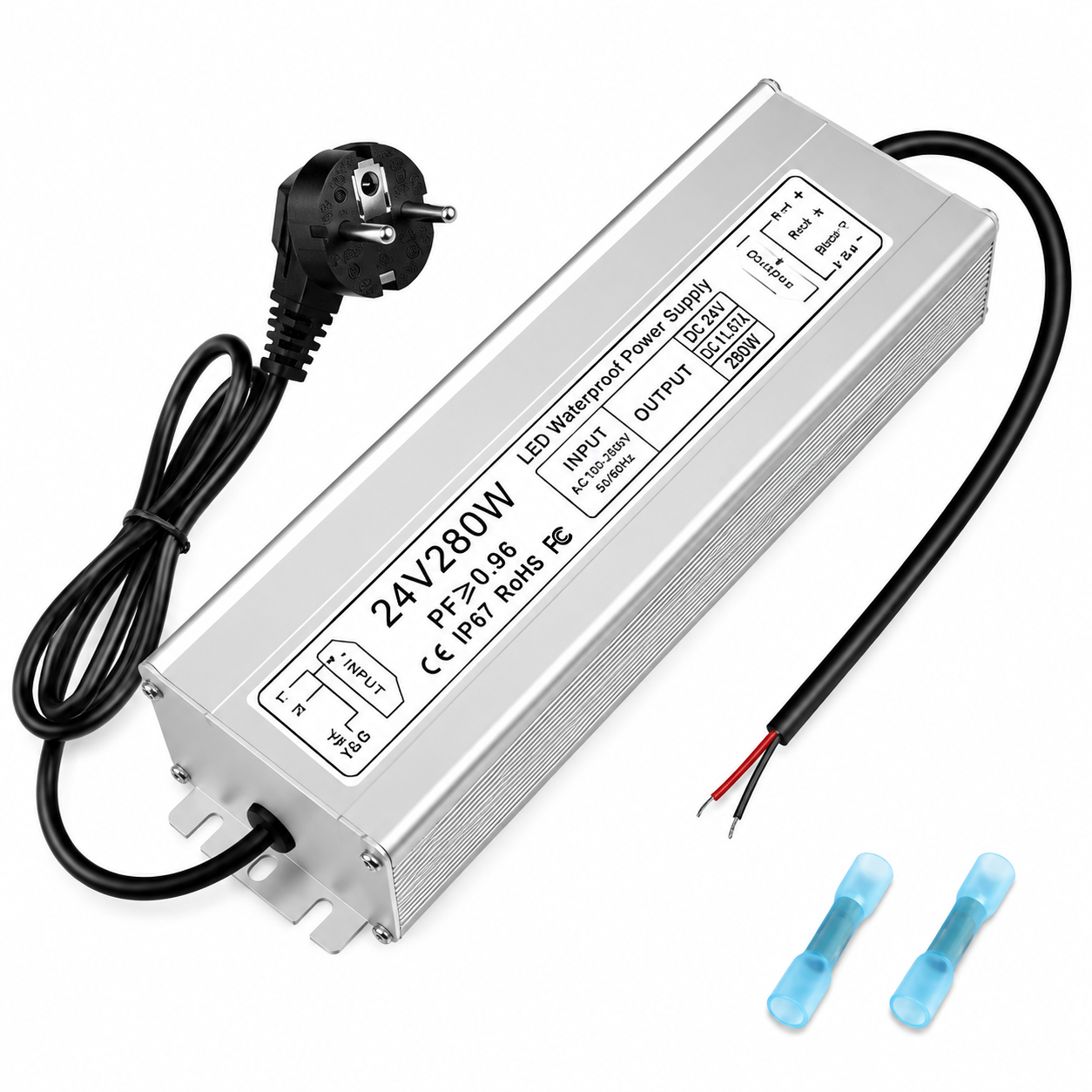 Wasserdichtes 24-V-LED-Netzteil, 30–300 W, 90–265 V Eingang, Einzel-/Doppelkabelausgang, LED-Treiber für den Außenbereich, CE/RoHS/FCC – Optionen für US-/UK-/EU-Stecker und Kabel 