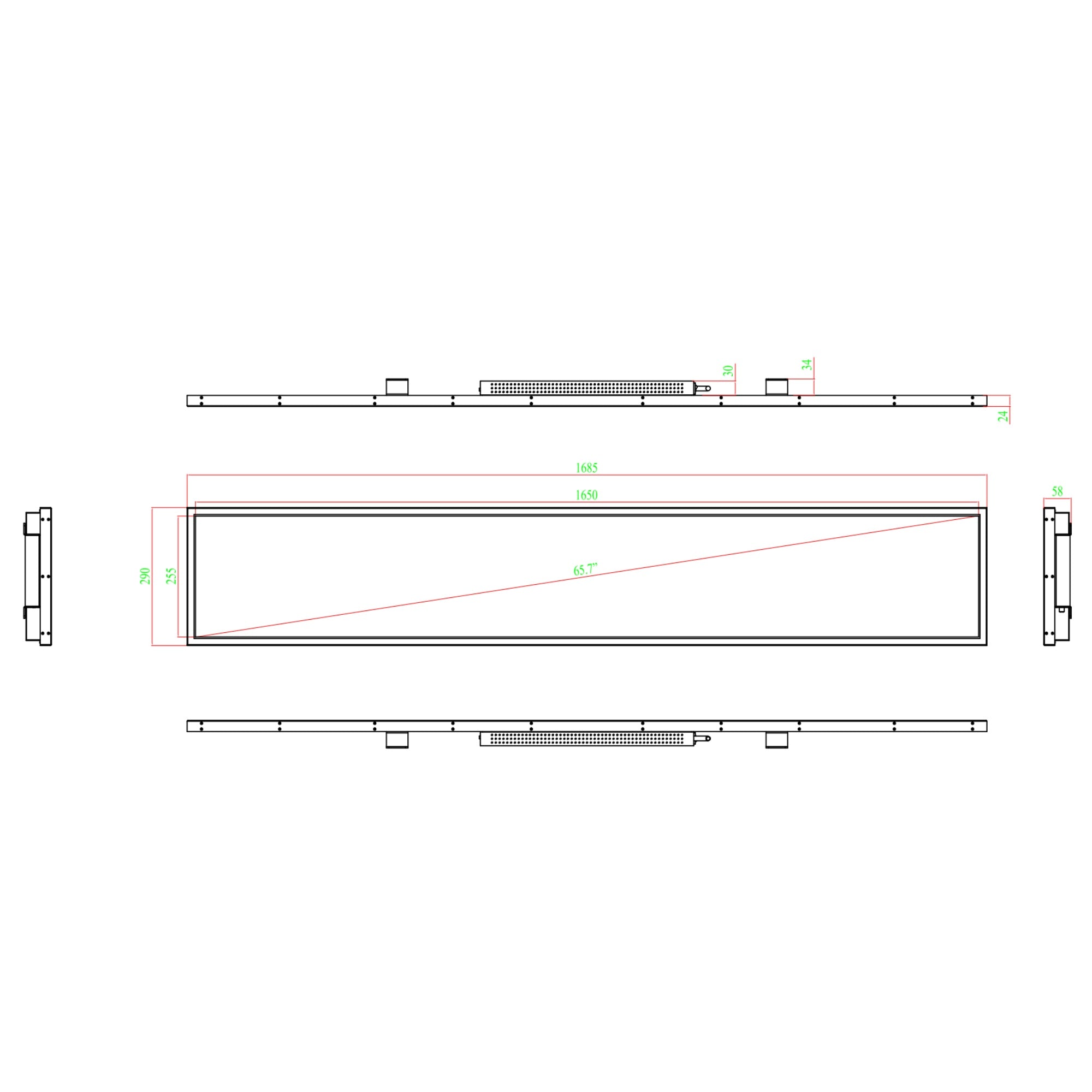 65.7 Inch (1650×255.2mm Viewable) Commercial Stretched LCD Bar Display | Ultra-Wide Android Shelf Screen w/ Optional Touch | Cloud / USB / Mobile Playback