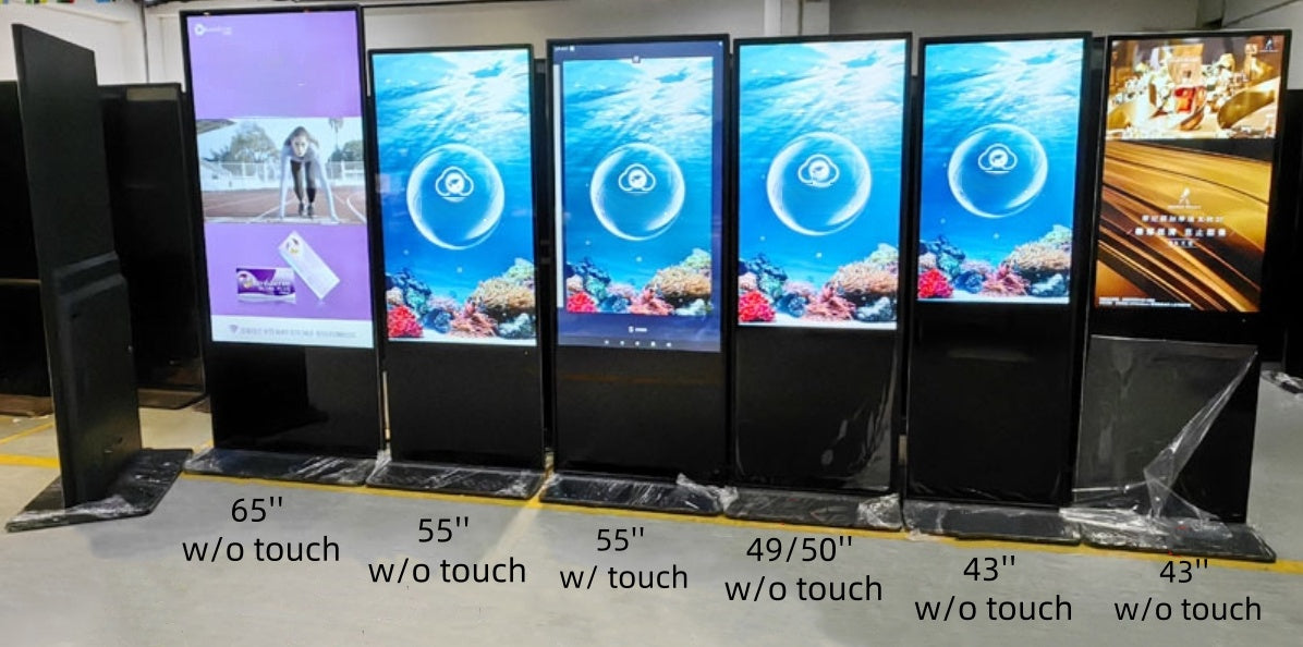65'' LCD Digital Signage, Free Standing LCD Digital Poster Kiosk, No Touch, Single Sided, Android OS, Caster Wheels