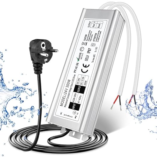 Wasserdichtes 24-V-LED-Netzteil, 30–300 W, 90–265 V Eingang, Einzel-/Doppelkabelausgang, LED-Treiber für den Außenbereich, CE/RoHS/FCC – Optionen für US-/UK-/EU-Stecker und Kabel 