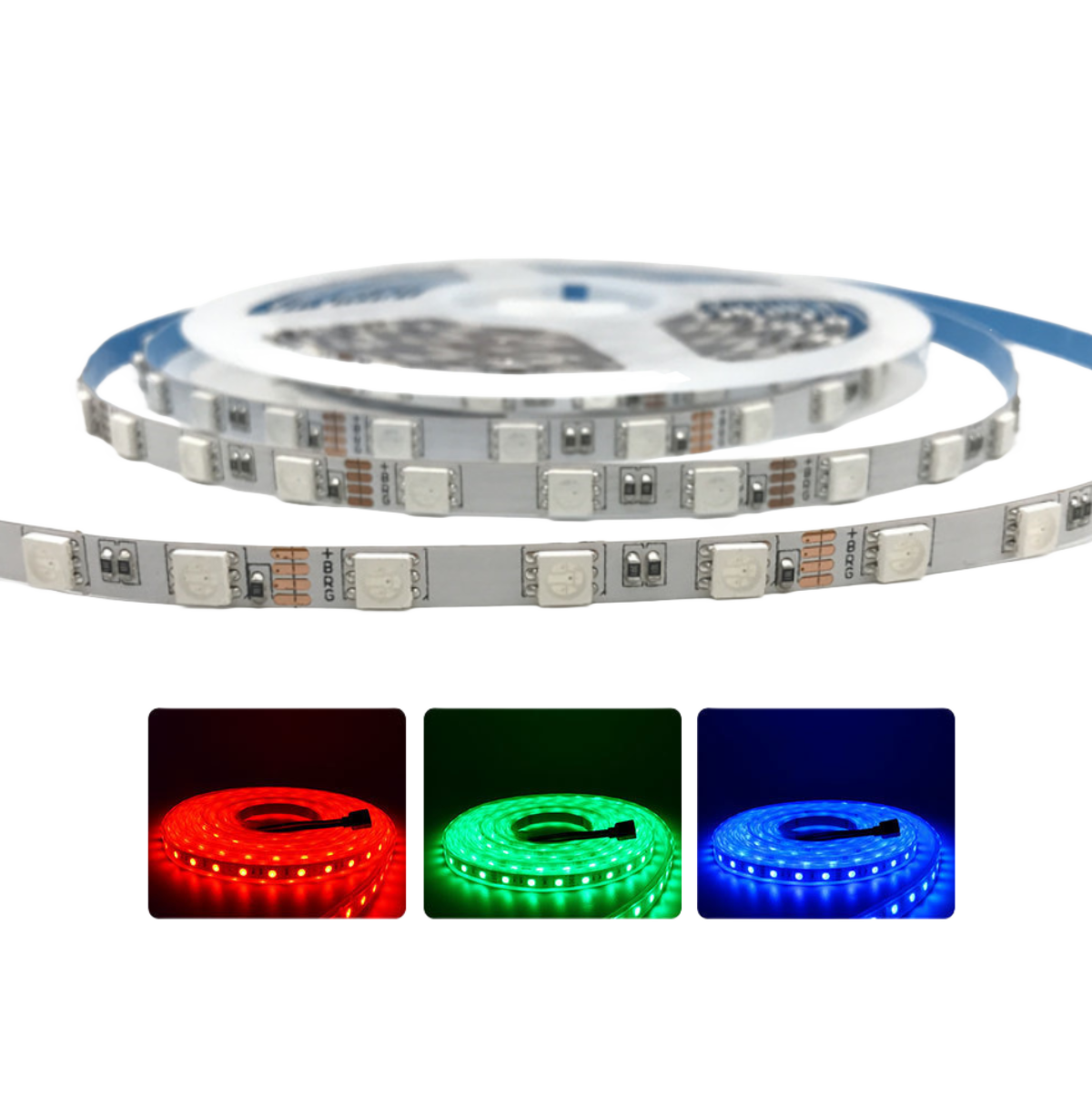 RGB LED Strip Light | 12V DC | SMD5050, 60 LEDs/M, 5M (16.4FT) Roll | 6mm White PCB | IP00/IP65/IP67 Options | Strip Only & Complete Kit