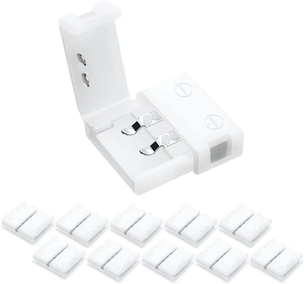 LED Strip Connectors – 8mm 2Pin Solderless Clips | Strip to Wire / Strip to Strip / DC Adapter / L / T – 10-Pack | Local Stock US/UK
