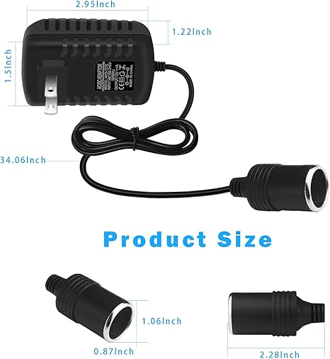 DC 12V Cigarette Lighter Power Supply Adapter 12W–36W, AC 100–240V to 12V Converter Transformer, Car Socket Charger for Pump, Cooler, LED Lights — US Plug