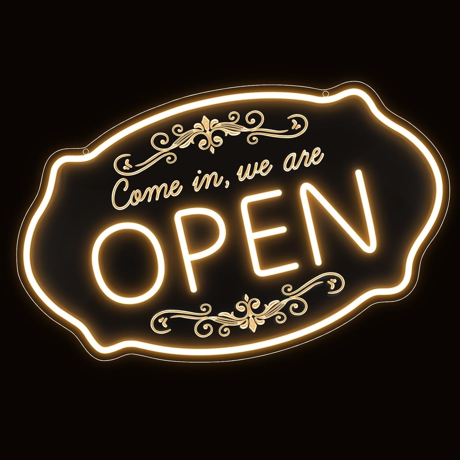 WE ARE OPEN COME IN LED Silicone Neon Sign – 23.5×14 Inch & 16.5×10 Inch | 5V USB Powered Dimmable Light with Engraved Back Design for Storefront Window & Business Decor