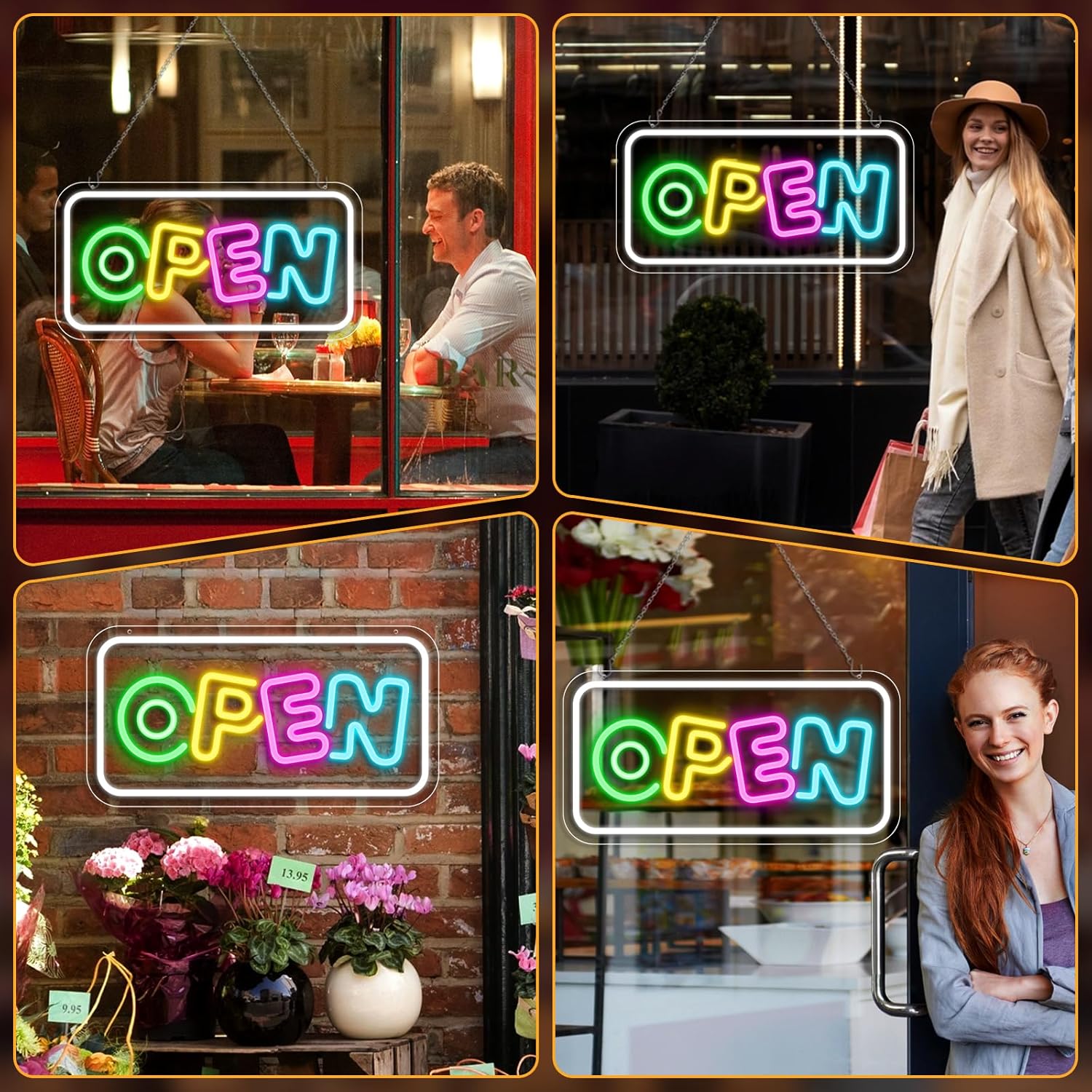 OPEN Neon Sign – USB Powered | 17×9 inch (43×22 cm) | Horizontal or Vertical Style | Multicolor LED Light for Storefront & Business Decor
