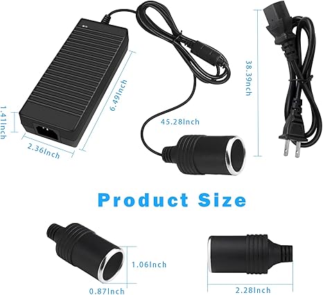 DC 12V Cigarette Lighter Desktop Power Supply Adapter 60W/120W/180W, AC 100–240V Input, Converter Transformer with US Plug — for Car Accessories, Air Pump, Cooler, and Electronics