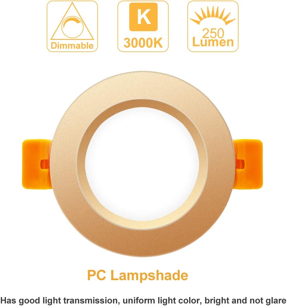 ECO-1 Series Frosted LED Downlight – Gold Housing – TRIAC Dimmable – 3W/5W/7W/9W – 4-Pack/10-Pack – 2700K–6000K – 100–130V / 200–240V