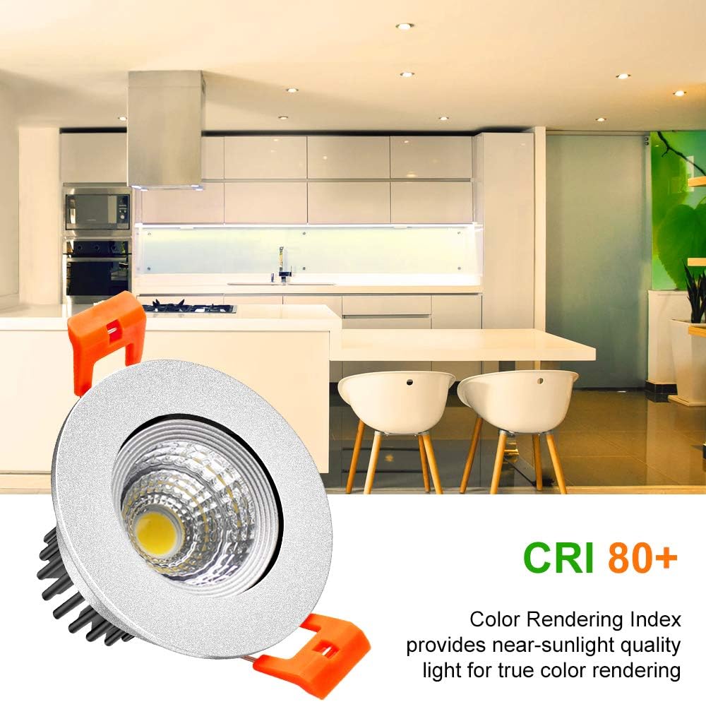 ECO-2 Series Adjustable COB LED Recessed Downlight – Silver Housing – TRIAC Dimmable – 3W/5W/9W – 4-Pack/10-Pack – 3000K–6000K – 100–130V / 200–240V