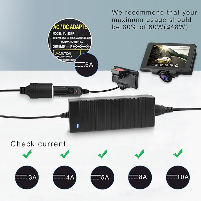 DC 12V Cigarette Lighter Desktop Power Supply Adapter 60W–120W, AC 100–240V Input, Converter Transformer with UK Plug — for Car Accessories, Air Pump, Cooler, and Electronics