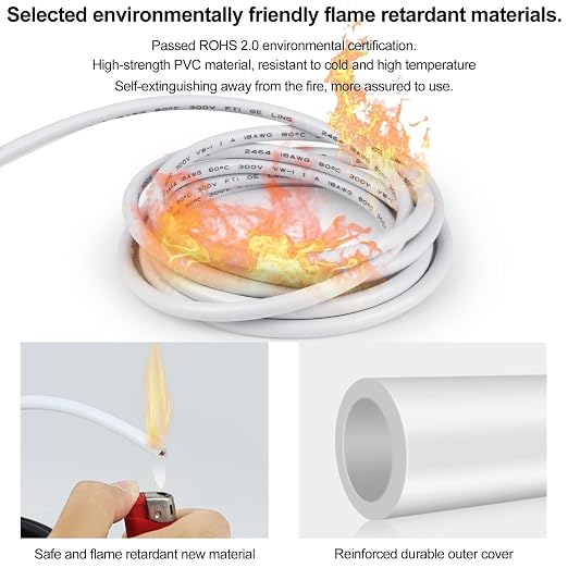 20 AWG Electrical Cable, 2/3/4/5 Conductor Stranded Tinned Copper Wire, Black/White PVC Sheathed Flexible Extension Cord for DIY Wiring, 10/20/50m (33ft–165ft) Options