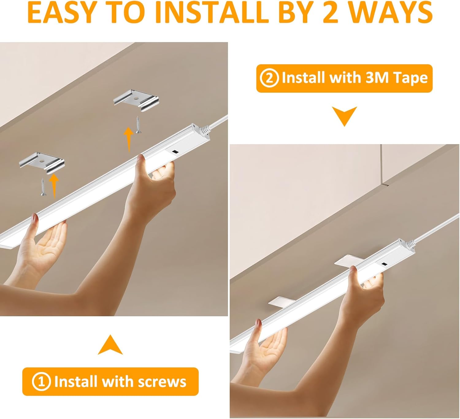 1/2 Pack 16 / 22 Inch Under Cabinet Light – 3CCT (3000K/4000K/6000K) | Hand Wave Sensor | Adhesive Mount | Slim Design for Cabinet & Shelf – White Finish