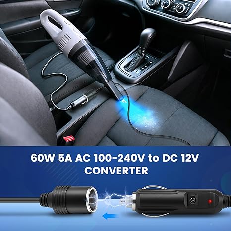 DC 12V Cigarette Lighter Desktop Power Supply Adapter 60W/120W/180W, AC 100–240V Input, Converter Transformer with US Plug — for Car Accessories, Air Pump, Cooler, and Electronics