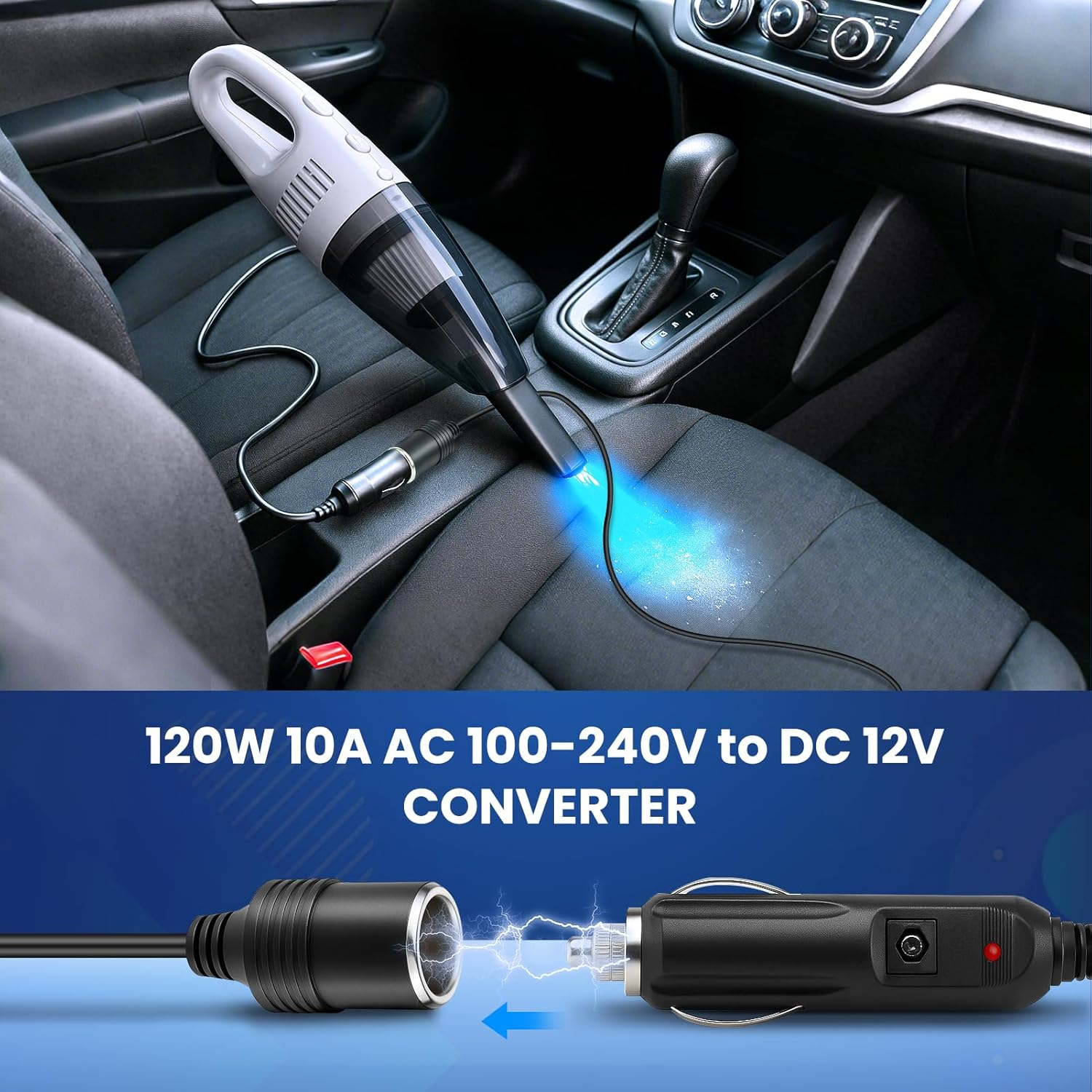 DC 12 V Zigarettenanzünder-Tischnetzteiladapter 60 W–120 W, AC 100–240 V Eingang, Konvertertransformator mit US/UK-Stecker – für Autozubehör, Luftpumpe, Kühler und Elektronik