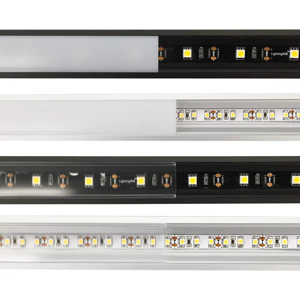 V Shape LED Aluminum Channels – Fit for 1 to 10mm LED Strip | 1Meter | Silver / Black | Milky White / Black Cover | With Installation Accessories | 5 / 6 / 10 / 12 / 20 / -Pack | Local Stock US/UK
