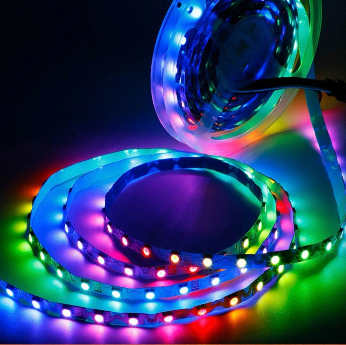 WS2815 RGBIC LED Strip Light – 8mm S-Shape Bendable, Individually Addressable, 12V DC, 60 LEDs/m, Non-Waterproof Strip & Kit Packages