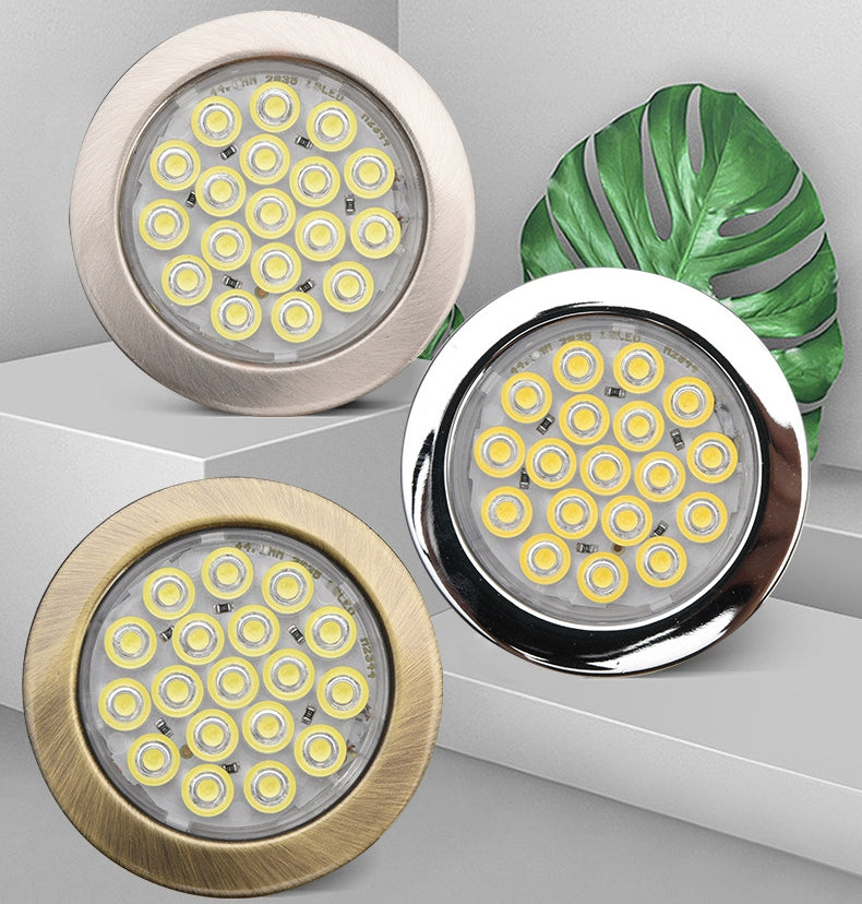 4pcs Pack Round LED Under Cabinet Lighting Stainless Steel  LED Puck Light 2W 12VDC, 3 Switches Optional Controllable Puck Light for Motorhome, Caravan, Truck, Kitchen, Wine Cabinet, Wardrobe