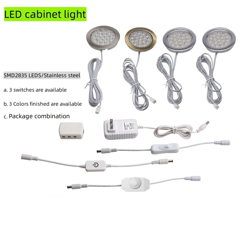4pcs Pack Round LED Under Cabinet Lighting Stainless Steel  LED Puck Light 2W 12VDC, 3 Switches Optional Controllable Puck Light for Motorhome, Caravan, Truck, Kitchen, Wine Cabinet, Wardrobe