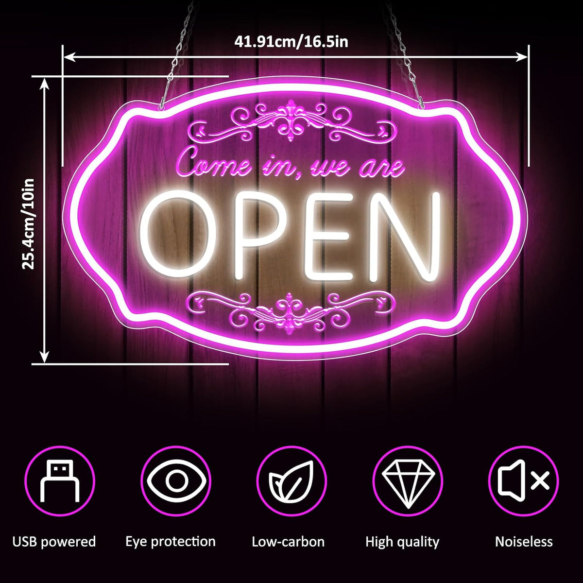 Come in We’re Open Silicone Neon Signs – Pink + White Glow | 16.5 × 10 inch | Window Hanging Business Sign | Plug & Play