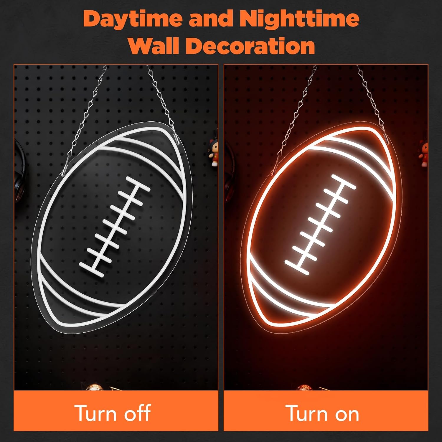 Good Vibes LED Sign – Rugby Ball Silicone Neon Sign – 16×10 Inch | USB Neon Light Orange & White Glow LED Wall Light | Neon Lamp with Accessories Included | Hanging Sports Decor for Bedroom, Game Room, Bar & Party Spaces