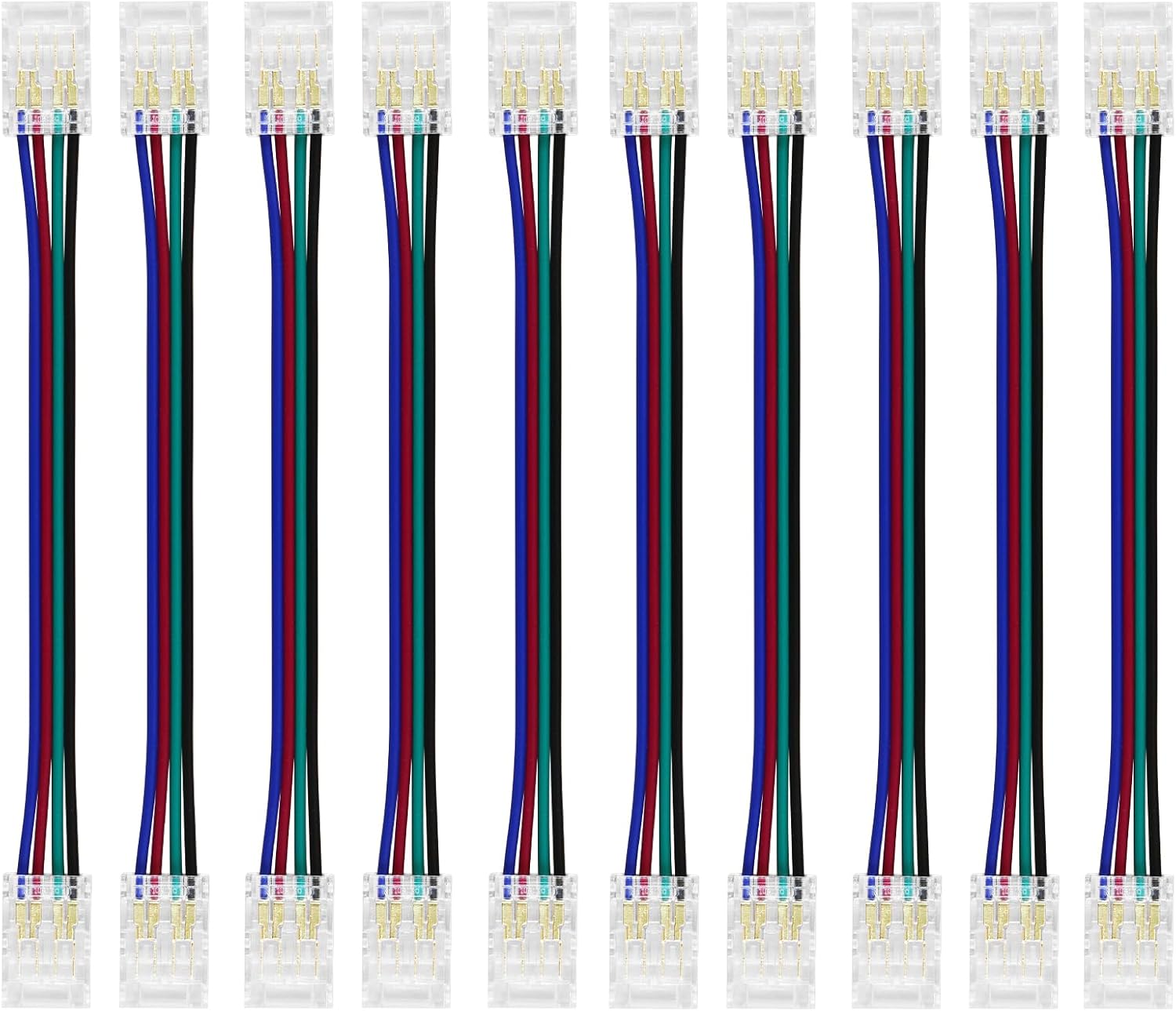 Transparent Crystal LED Strip Connectors – 10mm 4Pin Solderless Clips | Strip to Wire / Strip to Strip / Female Plug – Bulk Wholesale 500pcs MOQ | Factory Direct