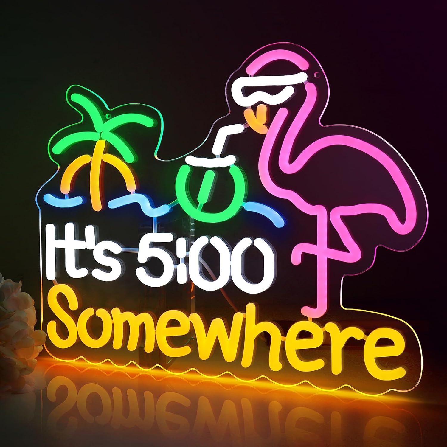 Its 5 00 O'clock Some Where LED Sign – 16.1× 12.6 inch | Multi-Color Glow | USB Powered | Hanging | Ideal for Bar, Pub, Lounge, Nightclub, Party Mood Lighting