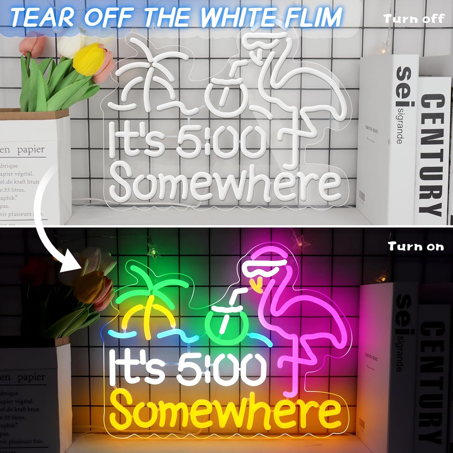 Its 5 00 O'clock Some Where LED Sign – 16.1× 12.6 inch | Multi-Color Glow | USB Powered | Hanging | Ideal for Bar, Pub, Lounge, Nightclub, Party Mood Lighting