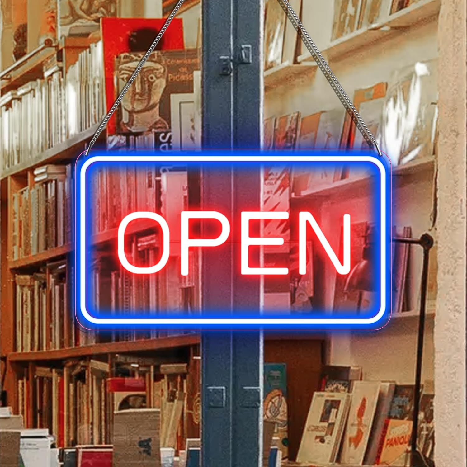 OPEN LED Neon Sign – Rectangular | 4 Glow Color Options | 16×9 / 23×12 inch | Window Hanging | Plug & Play for Storefronts