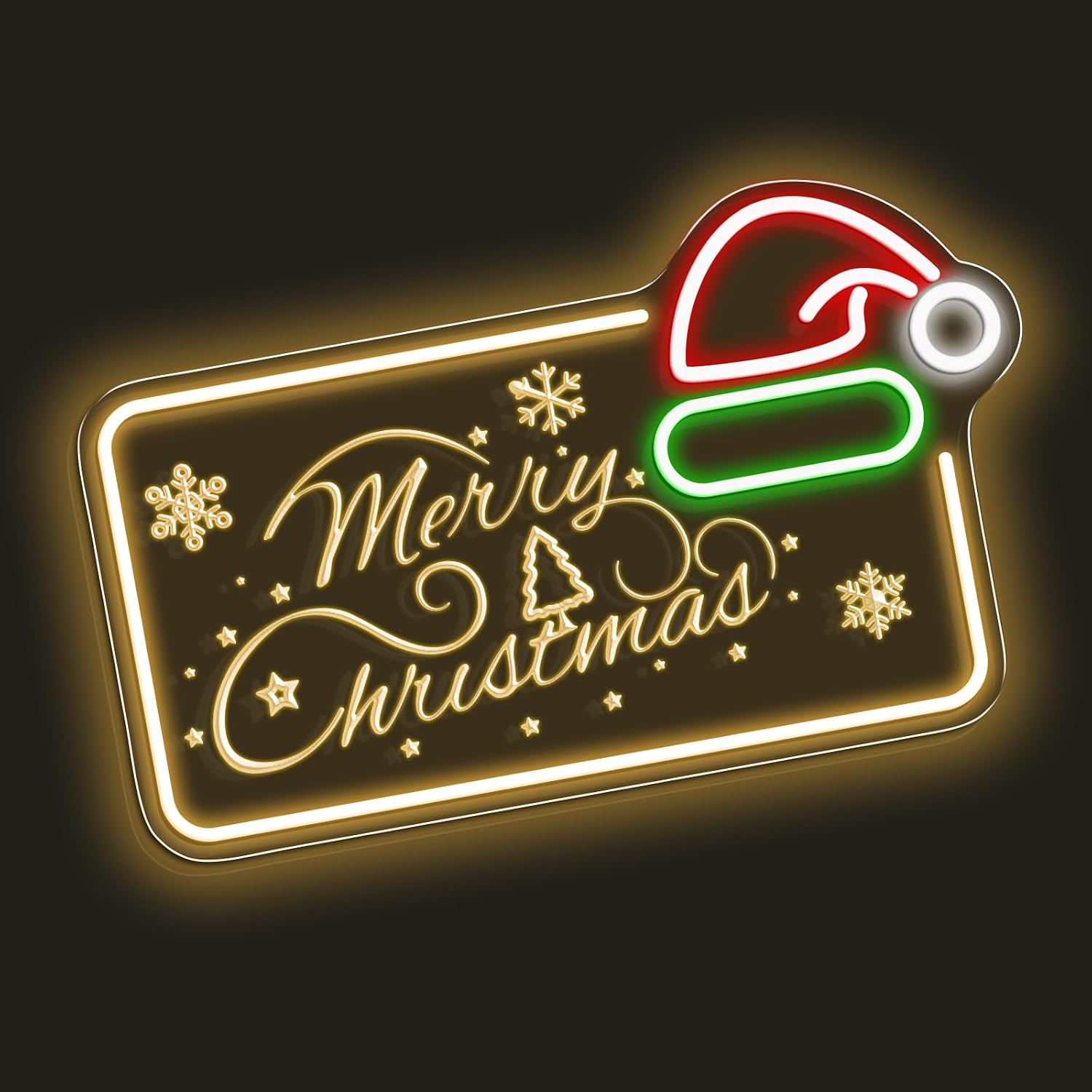 Good Vibes LED Sign – MERRY CHRISTMAS Silicone Neon Sign with Santa Hat – 16.5×10 Inch Yellow, Red, Green & White Glow Neon Lamp with Accessories Included | Hanging Holiday Decor for Christmas Party, Bedroom & Home Spaces