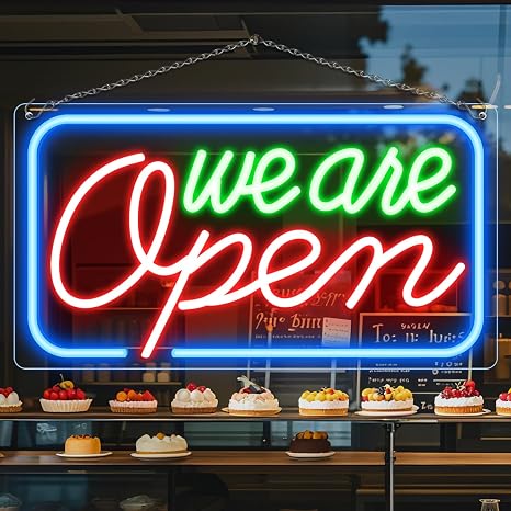 We Are Open Silicone Neon Signs – 3 Glow Color Options | 23.5 × 12.5 inch | Window Hanging | Plug & Play for Storefronts