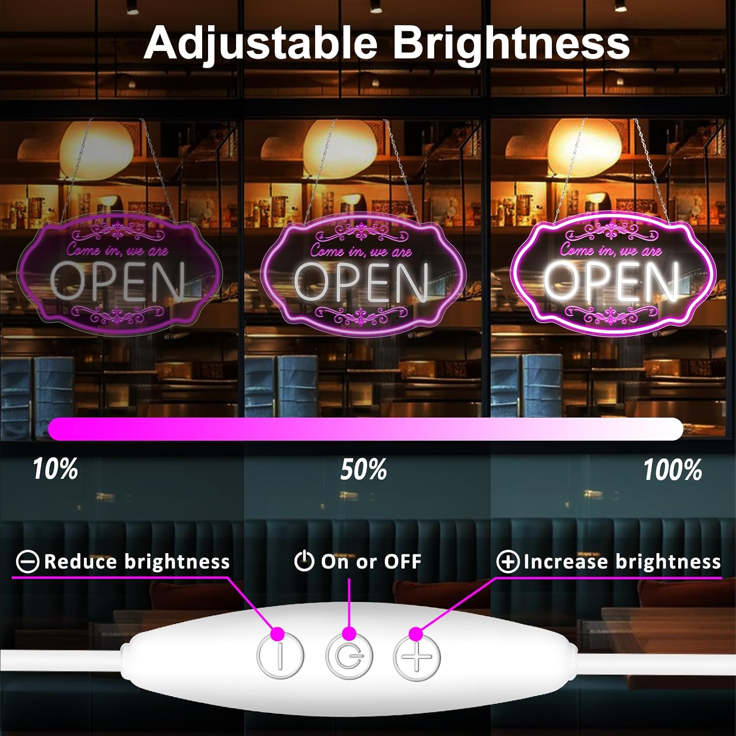Come in We’re Open Silicone Neon Signs – Pink + White Glow | 16.5 × 10 inch | Window Hanging Business Sign | Plug & Play