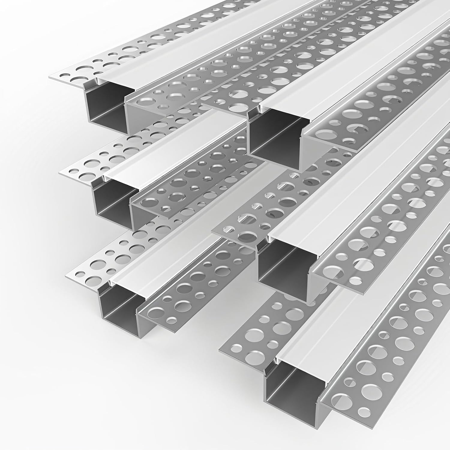 Double-Sided Plaster-in Drywall  LED Aluminum Channels– Fit for 1 to 12mm LED Strip | 1Meter | Silver | Milky White Cover | 4 / 6 / 10 -Pack | Local Stock US/UK