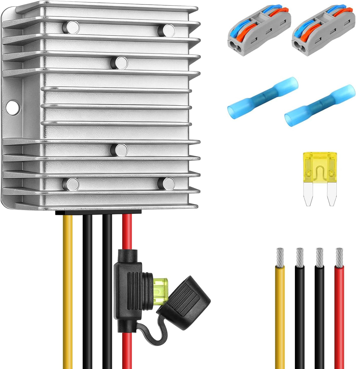DC 36V/48V to 12V Voltage Converter 10A/15A/20A/30A Step Down Regulator Buck Reducer Power Converter | IP68 Waterproof Transformer for Golf Cart with Fuse | Quick Connect Termina