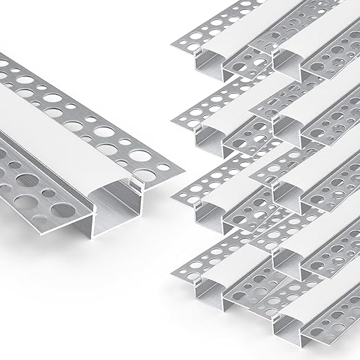 Double-Sided Plaster-in Drywall  LED Aluminum Channels– Fit for 1 to 20mm LED Strip | 1Meter | Silver | Milky White Cover | 4 / 6 / 10 -Pack | Local Stock US/UK
