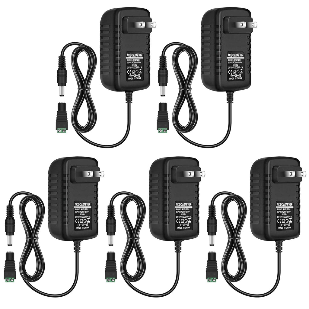 24 Plug Adapter DC 24V Power Adapter 24W, AC 100–240V to 24V Wall Plug Power Supply wi