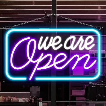 We Are Open Silicone Neon Signs – 3 Glow Color Options | 23.5 × 12.5 inch | Window Hanging | Plug & Play for Storefronts