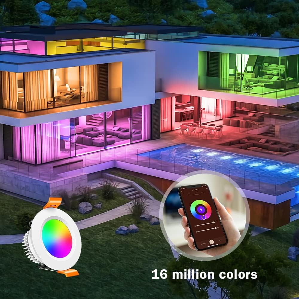 Smart WiFi Recessed Lighting | 2Inch 5W | Dimmable RGB & CCT 2700-6500K | 100–240V | White Housing | Compatible with Alexa and Google Home | 4 / 6 / 10-Pack