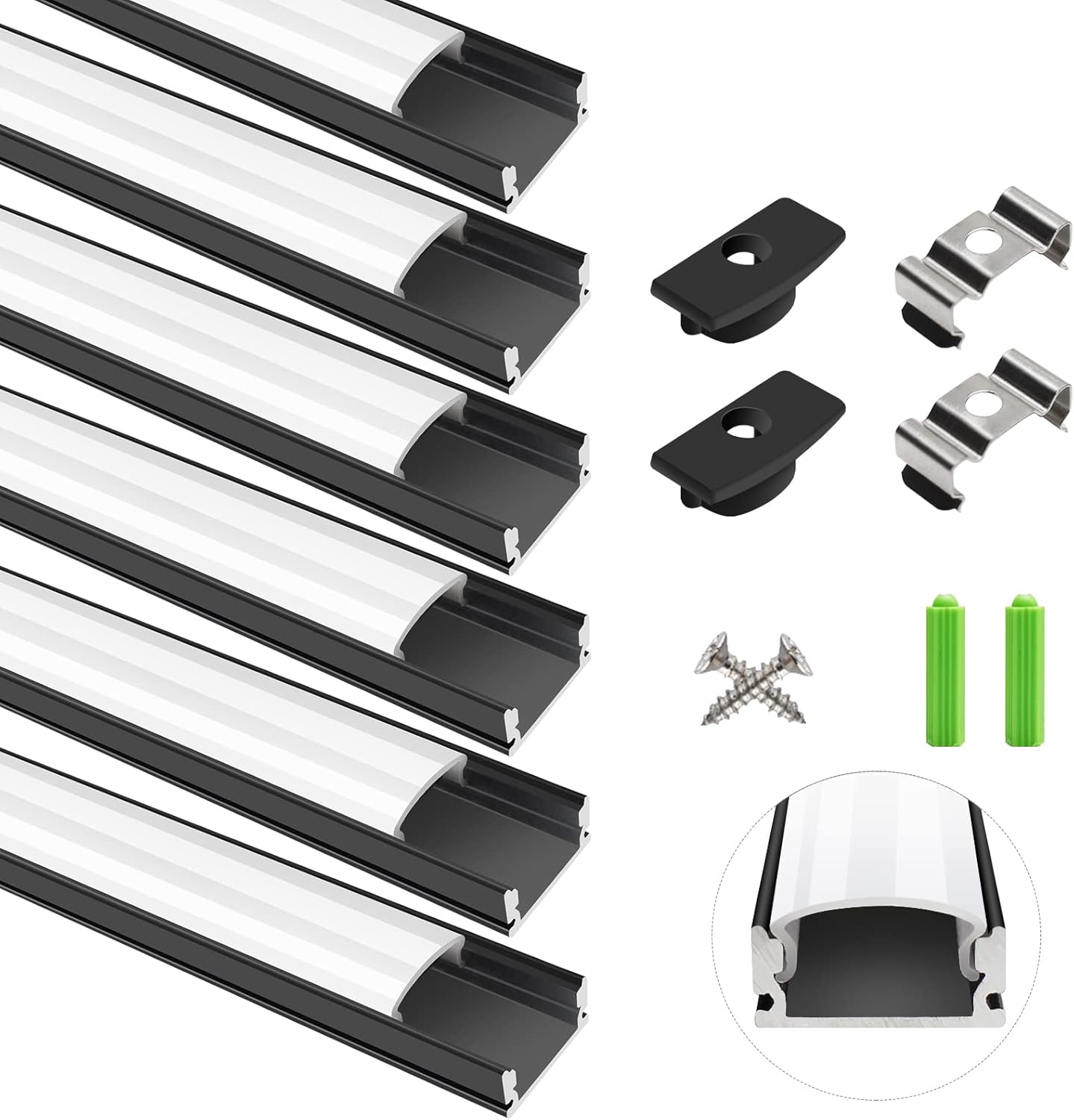 U Shape LED Aluminum Channels – Fit for 1 to 12mm LED Strip | 1Meter | Silver / Black | Milky White / Black Cover | With Installation Accessories | Bendable | 5 / 6 / 10 / 12 / 20 / -Pack | Local Stock US/UK