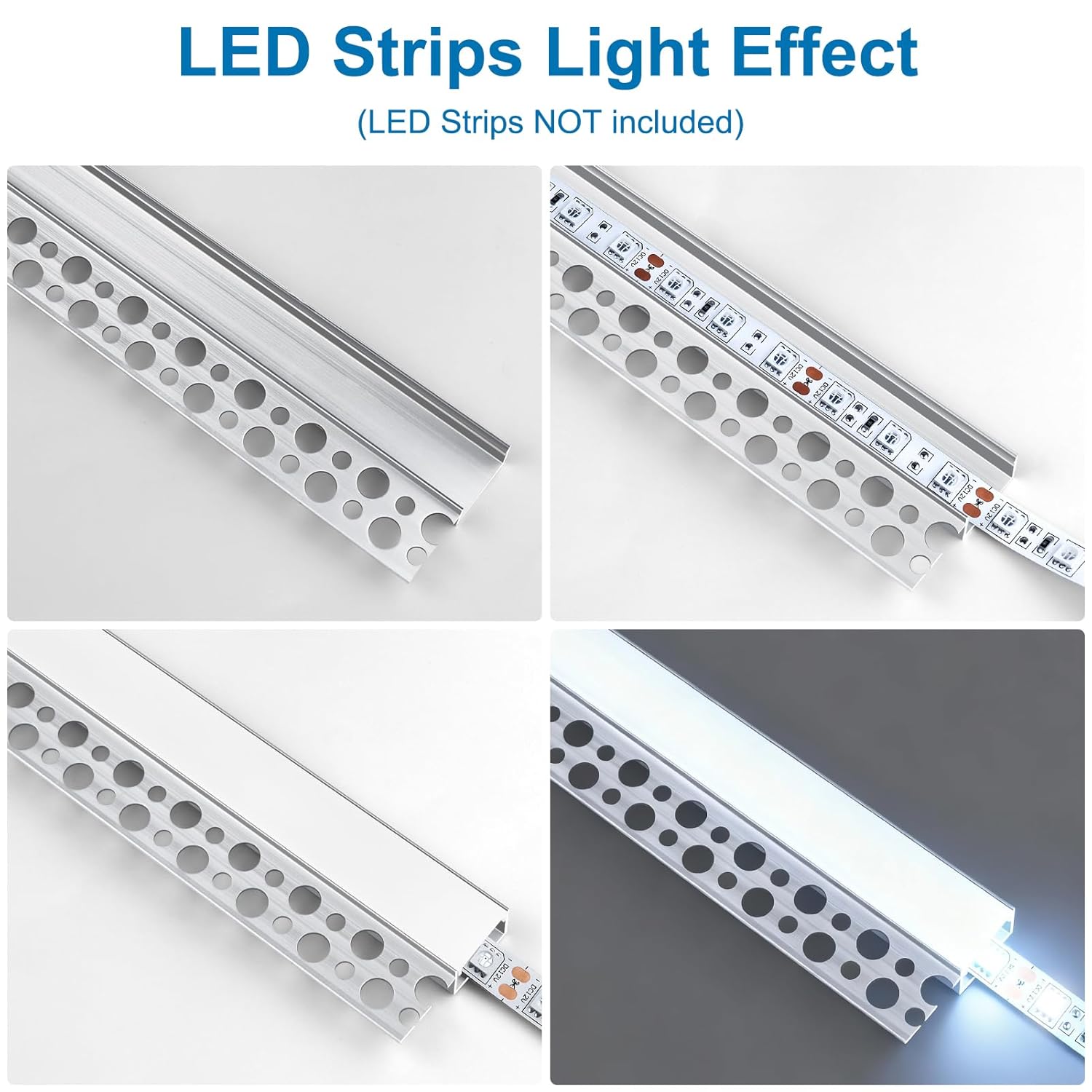 One-Sided Plaster-in Drywall LED Aluminum Channels– Fit for 1 to 20mm LED Strip |  1Meter | Silver | Milky White Cover | 4 / 6 / 10 -Pack | Local Stock US/UK