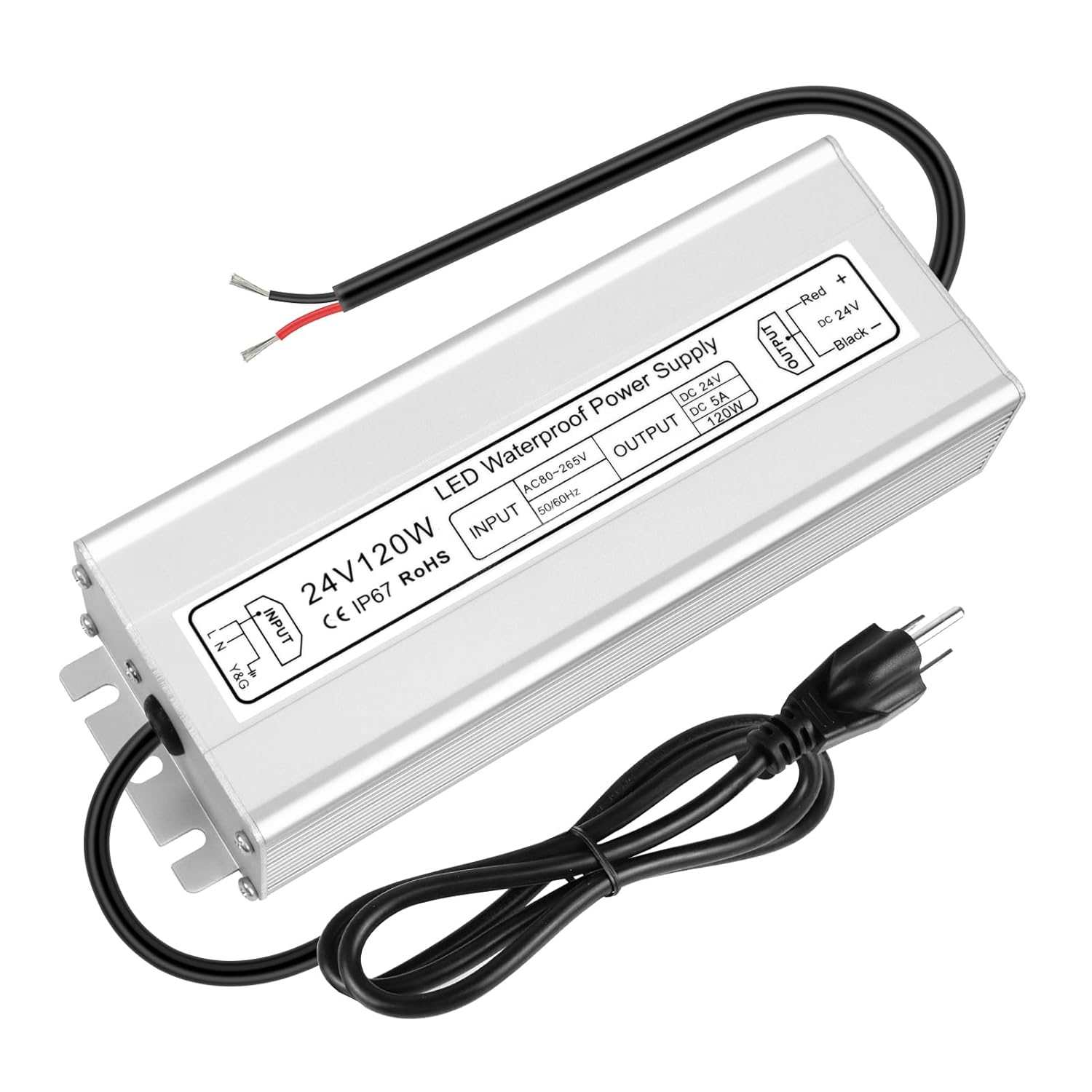 12V Waterproof LED Power Supply 30W–300W, 90–265V Input, Single/Dual Wire Output, Outdoor LED Driver, CE/RoHS/FCC —US/UK/EU Plug & Wire Leads Options