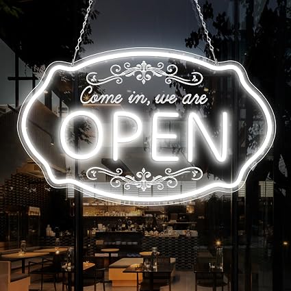 WE ARE OPEN COME IN LED Silicone Neon Sign – 23.5×14 Inch & 16.5×10 Inch | 5V USB Powered Dimmable Light with Engraved Back Design for Storefront Window & Business Decor