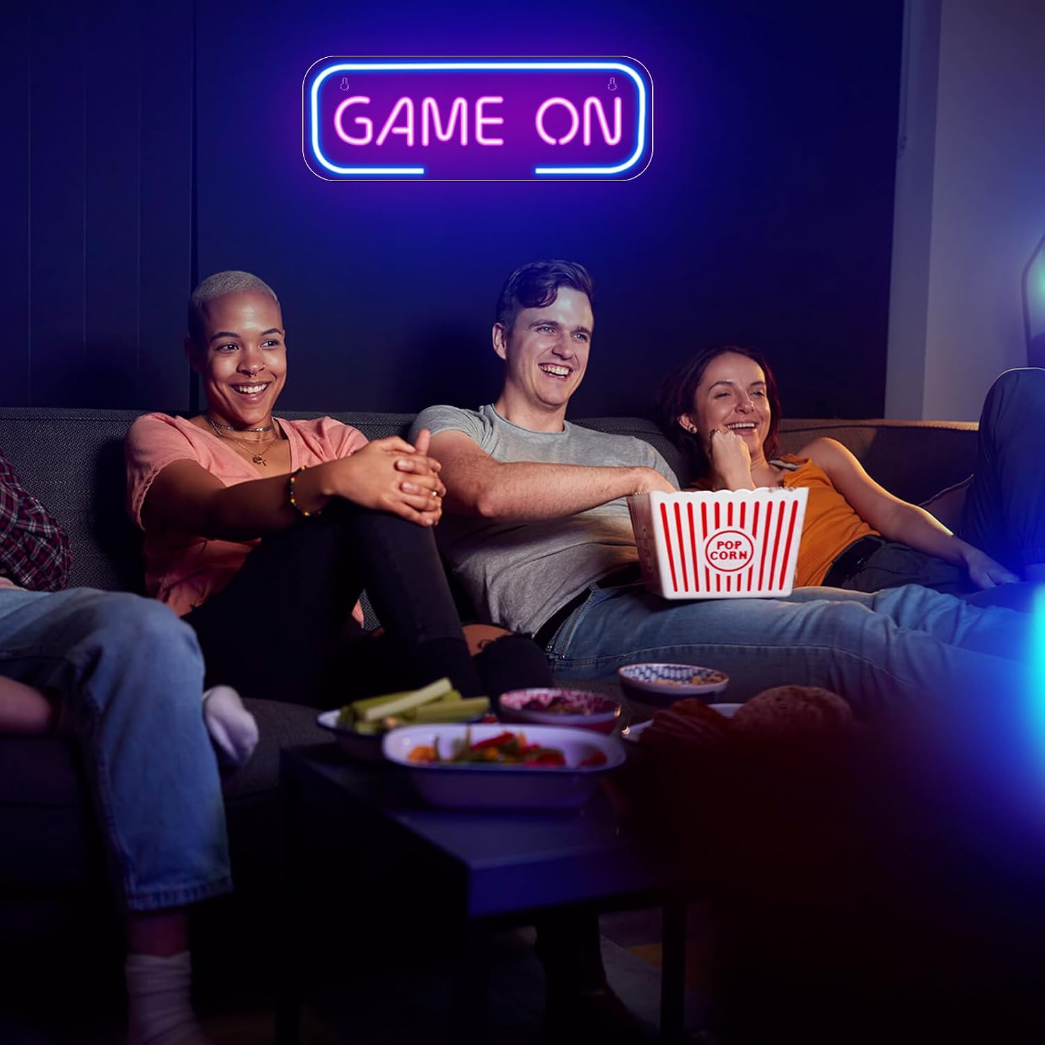 Good Vibes LED Sign – GAME ON Silicone Neon Sign – 15.7×5.6 Inch | 5V USB Powered Dimmable Blue & Pink Glow LED Wall Light | Neon Lamp with Accessories Included | Hanging Gaming Decor for Gaming Room, Bedroom, Setup & Party Spaces