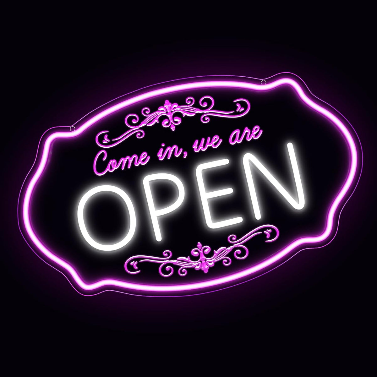 Come in We’re Open Silicone Neon Signs – Pink + White Glow | 16.5 × 10 inch | Window Hanging Business Sign | Plug & Play
