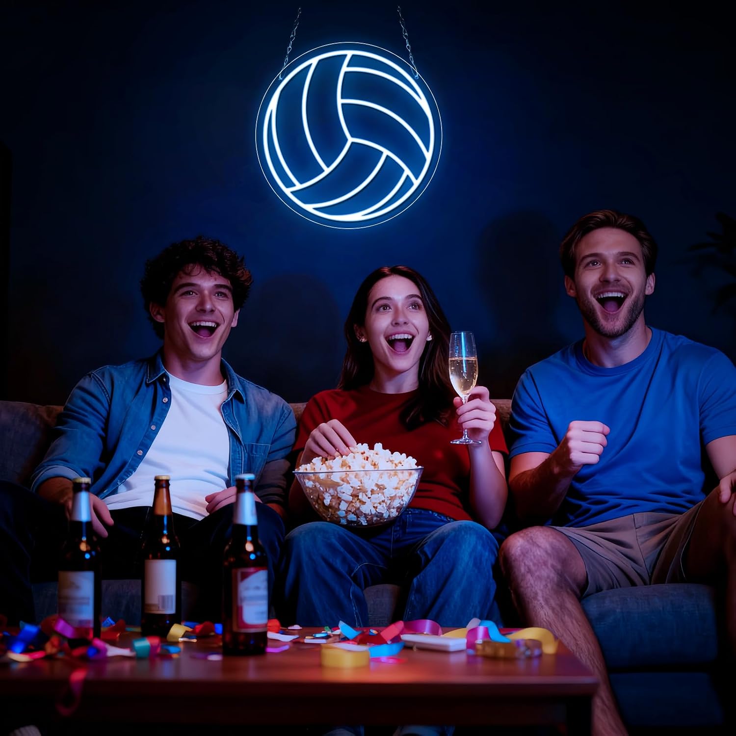 Good Vibes LED Sign – Volleyball Silicone Neon Sign – 12×12 Inch | 5V USB Powered Dimmable Ice Blue Glow LED Wall Light | Neon Lamp with Accessories Included | Hanging Sports Decor for Bedroom, Game Room, Bar & Party Spaces