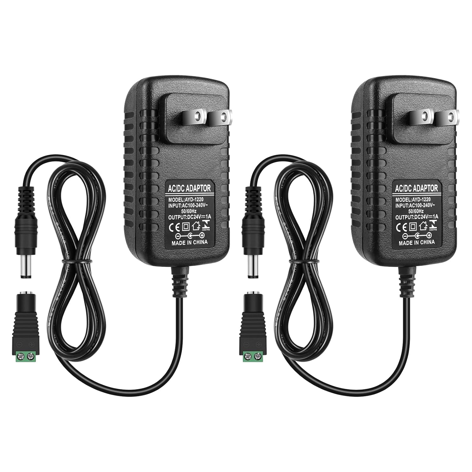 DC 24V Power Adapter 24W, AC 100–240V to 24V Wall Plug Switching Power Supply with US Plug, Black Case