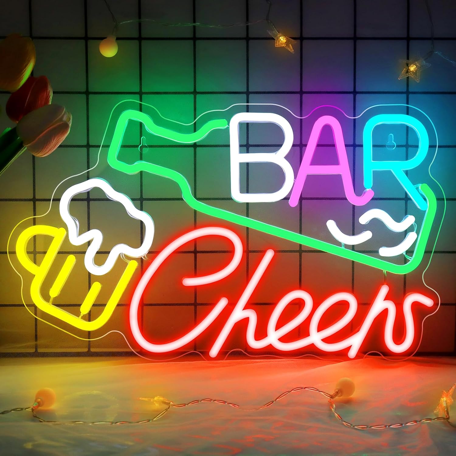 Bar Cheers LED Sign – 16.1× 9.8 inch | Multi-Color Glow | USB Powered | Hanging | Ideal for Bar, Pub, Lounge, Nightclub, Party Mood Lighting