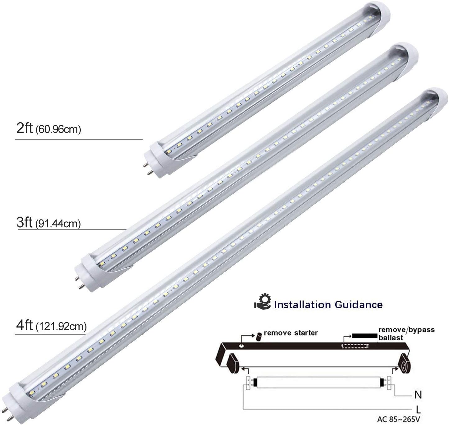 2ft Retrofit T8 LED Tube Light – 10W – Frosted Cover – Warm / Natural / Daylight White – 4-Pack / 20-Pack – Ballast Bypass – Non-Dimmable