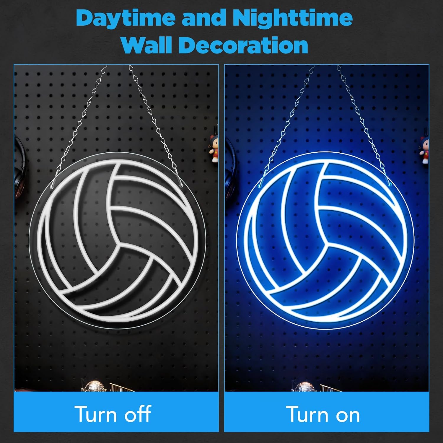 Good Vibes LED Sign – Volleyball Silicone Neon Sign – 12×12 Inch | 5V USB Powered Dimmable Ice Blue Glow LED Wall Light | Neon Lamp with Accessories Included | Hanging Sports Decor for Bedroom, Game Room, Bar & Party Spaces