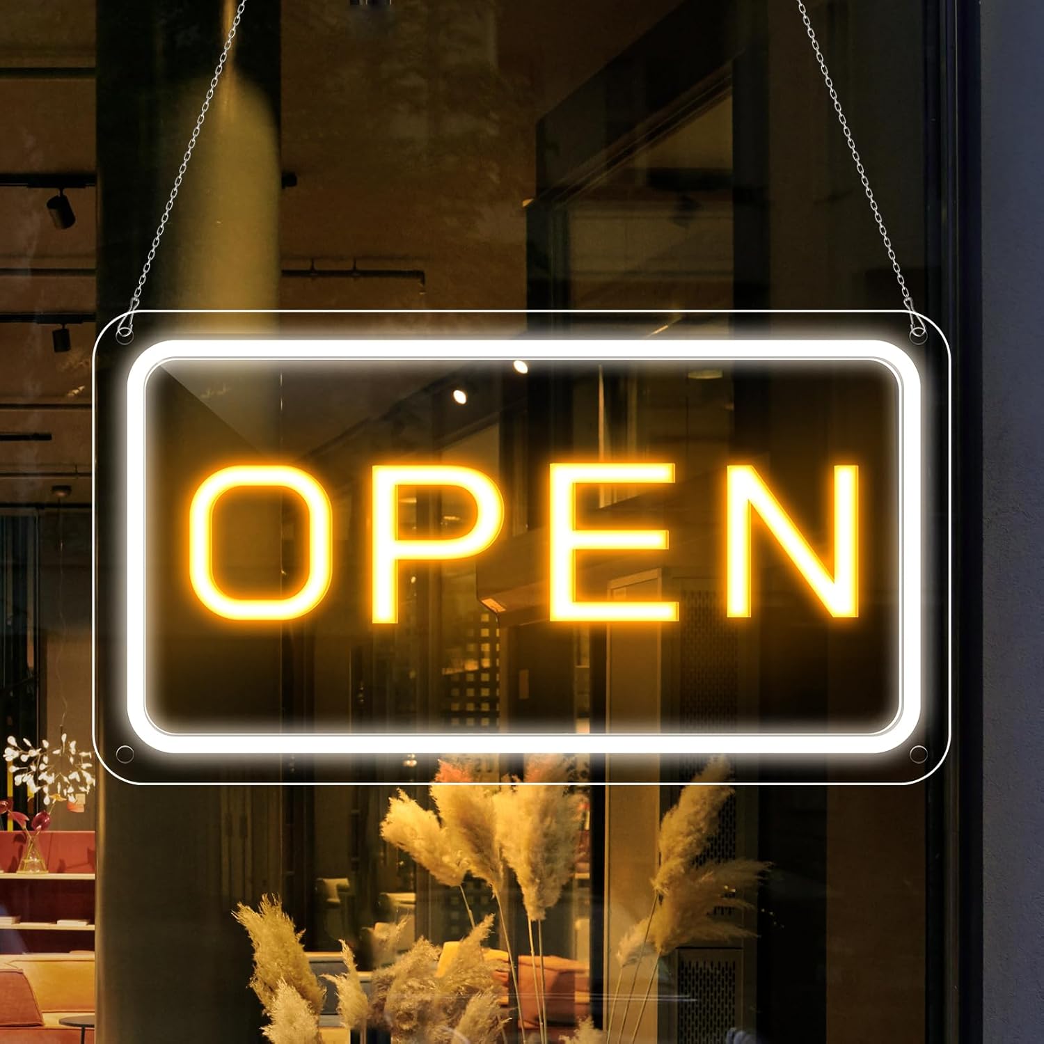OPEN Neon Sign – USB Powered | 17×9 inch (44×24 cm) | 6 Color Options | LED Window Hanging Light for Storefronts