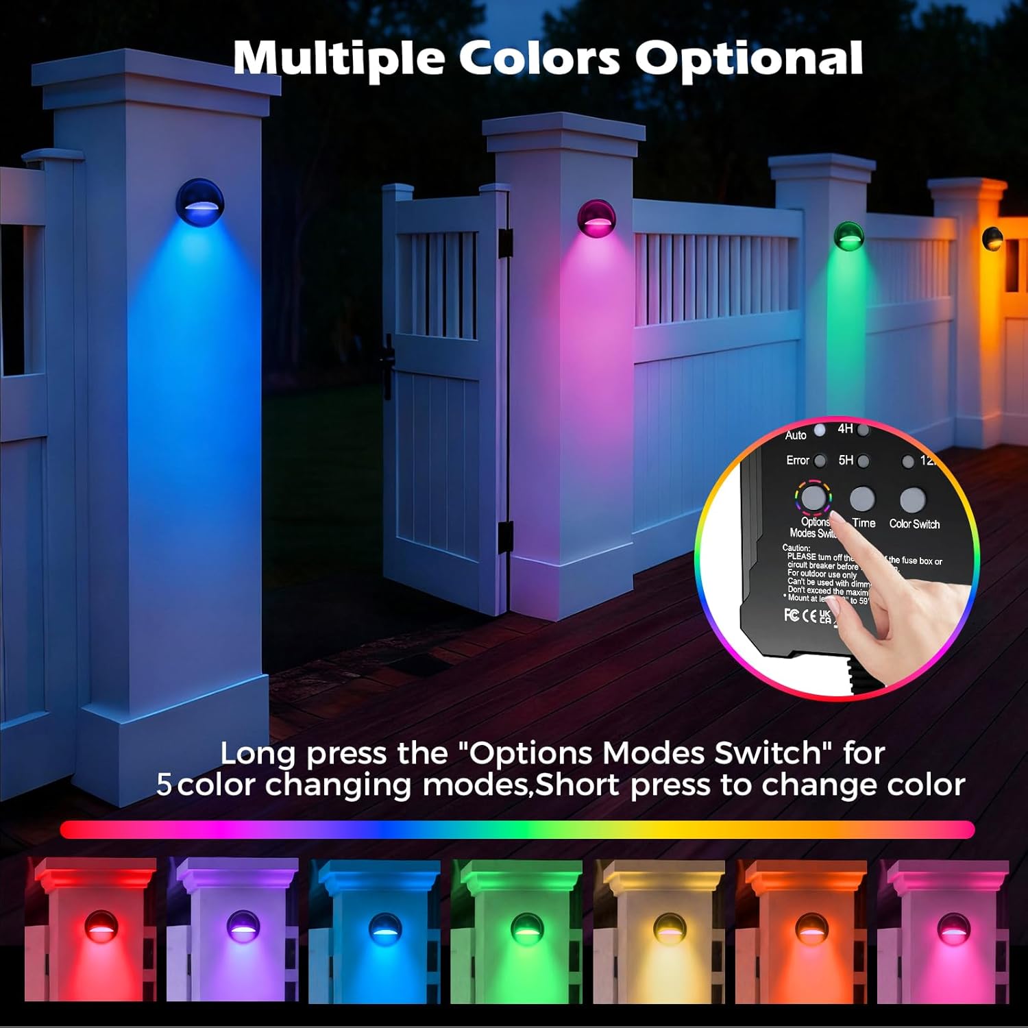Low Voltage LED Deck Lights Kit - 6 / 8 Pack Fence Lights with Transformer Photocell Sensor | RGBW | IP67 Waterproof | Outdoor Lights for Walkway Stair Post Railing