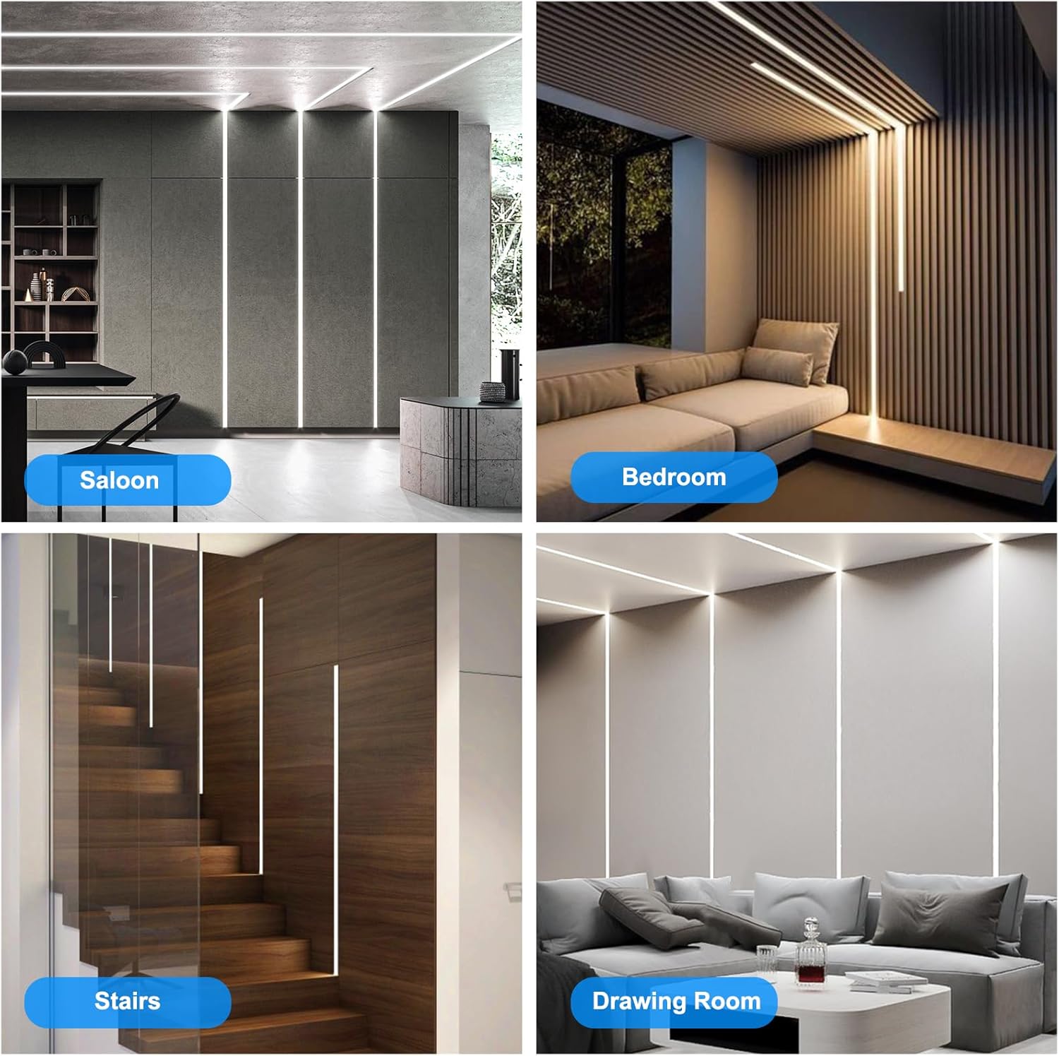 Double-Sided Plaster-in Drywall  LED Aluminum Channels– Fit for 1 to 12mm LED Strip | 1Meter | Silver | Milky White Cover | 4 / 6 / 10 -Pack | Local Stock US/UK